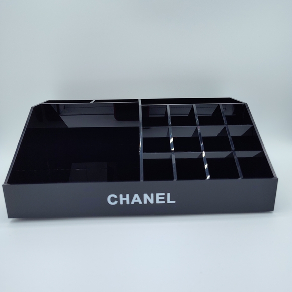 CHANEL Acrylic Black Counter Display Organizer NIB Boutique Beauty Stand